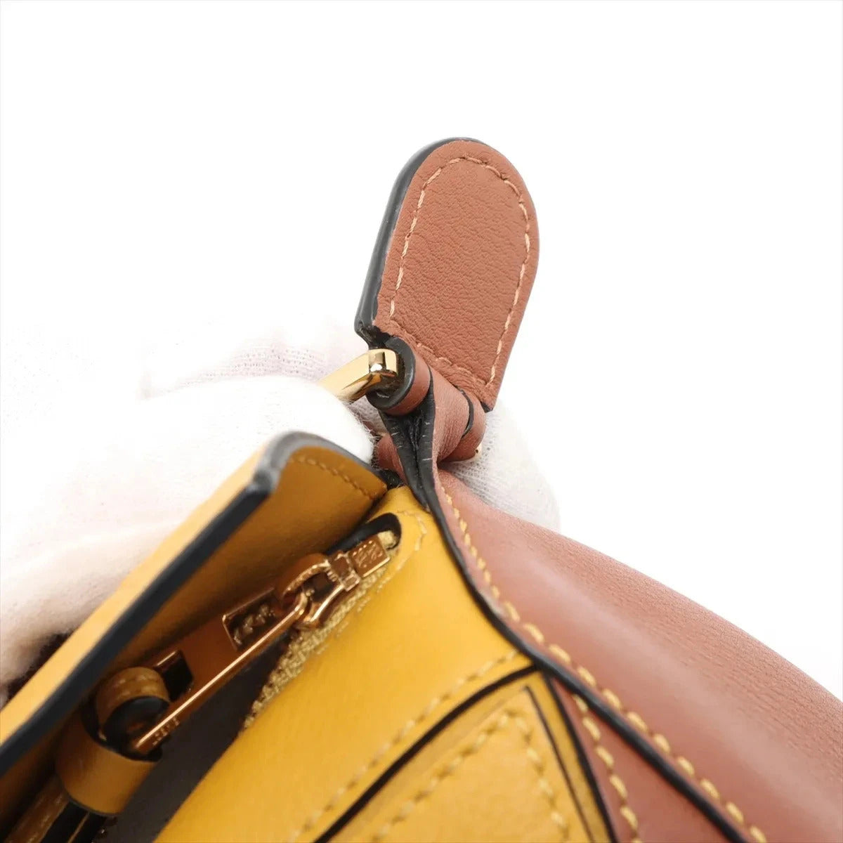 Pre-Loved Puzzle Handbag Leather Mini with Gold Hardware, Yellow, Tan, Cream