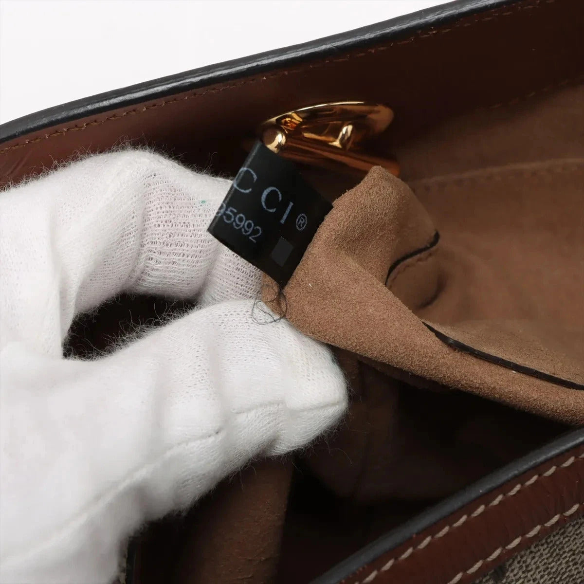 Pre-Loved Padlock Tote Monogram Coated Canvas Small with Gold Hardware, Beige Ebony