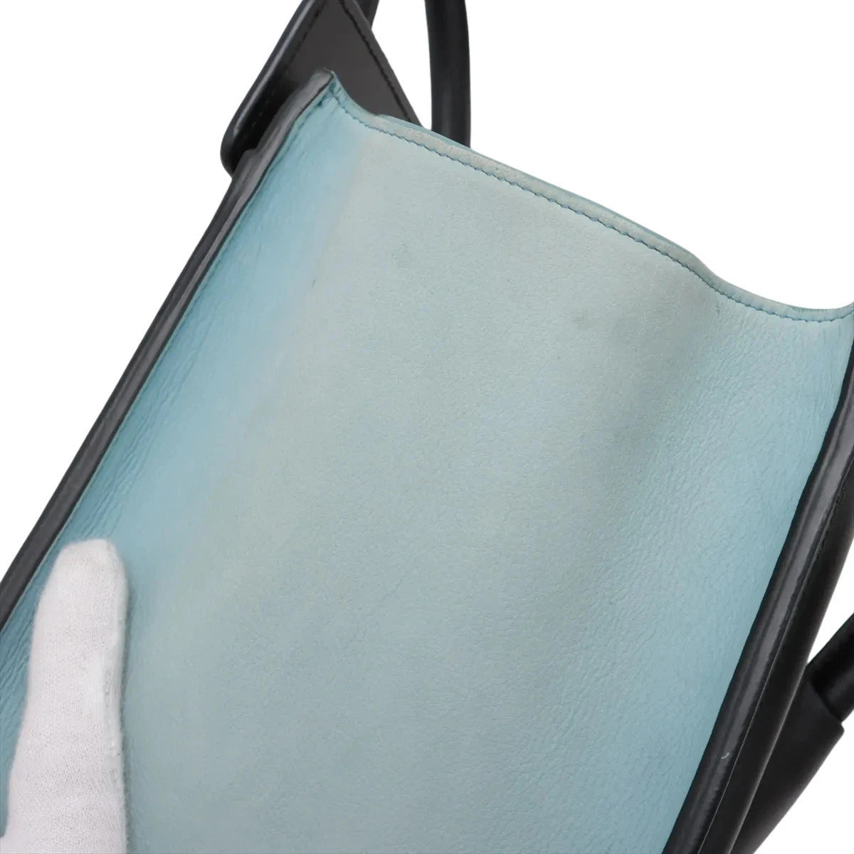 Pre-Loved Luggage Micro Tote Leather Micro with Gold Hardware, Light Blue, Teal Blue, and Black