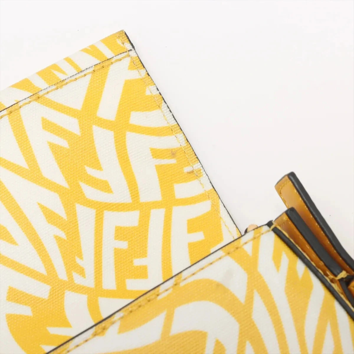 Pre-Loved Baguette Shoulder Bag FF Vertigo Coated Canvas with Gold Hardware, Yellow and White