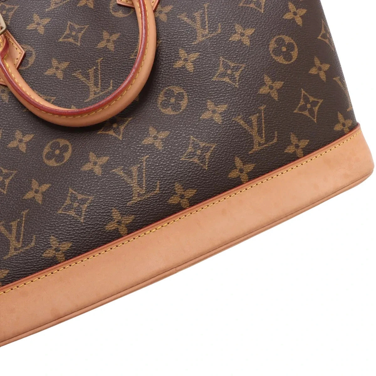 Pre-Loved Alma Handbag Monogram Coated Canvas PM with Gold Hardware, Brown