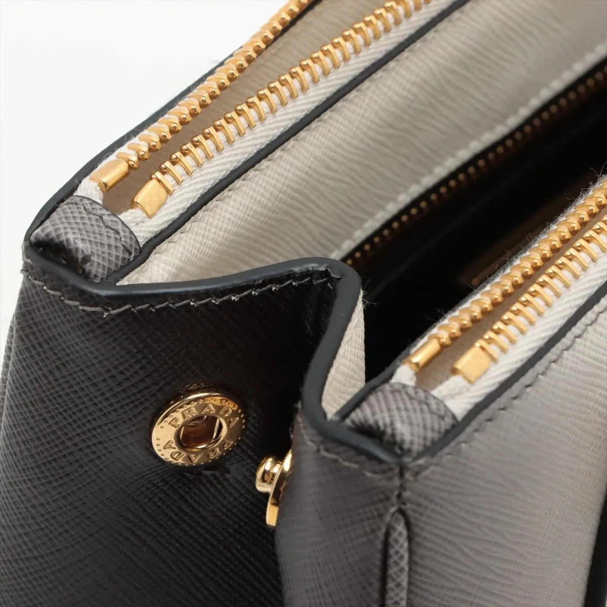 Pre-Loved Galleria Handbag Leather Small with Gold Hardware, Gradient Grey/White