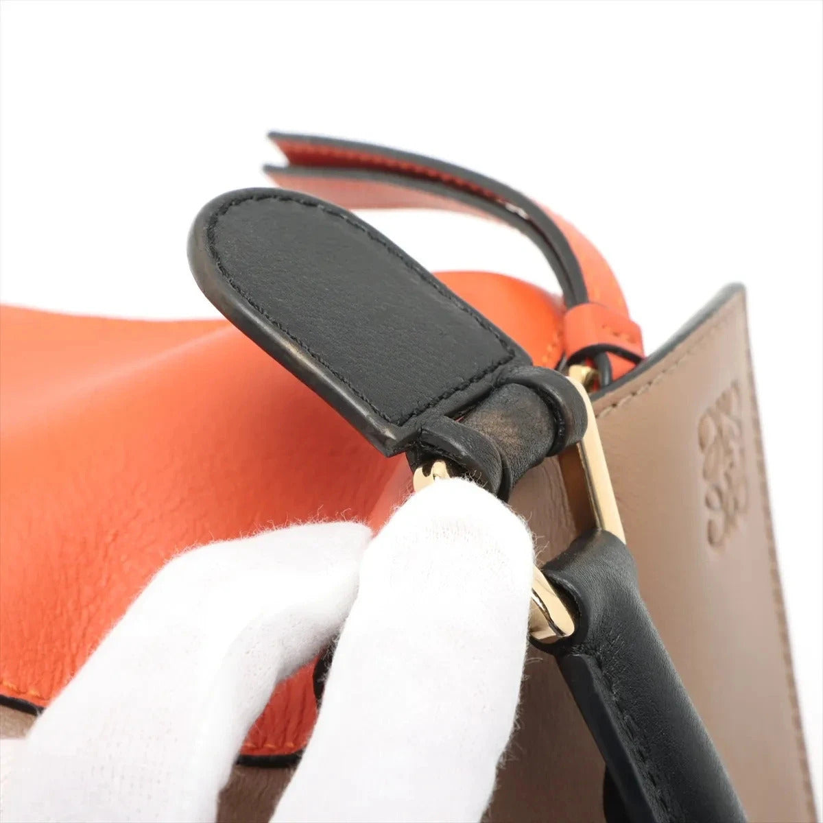 Pre-Loved Puzzle Handbag Leather Small with Gold Hardware, Taupe/Orange/Black