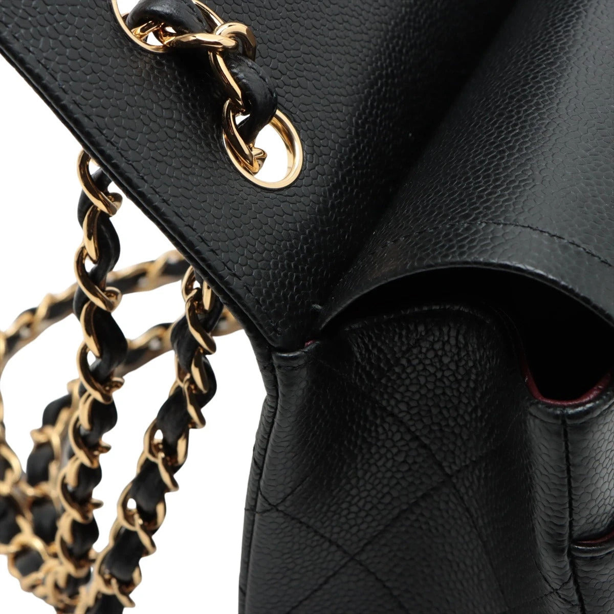Pre-Loved Classic Double Flap Shoulder Bag Quilted Leather Jumbo with Gold Hardware, Black