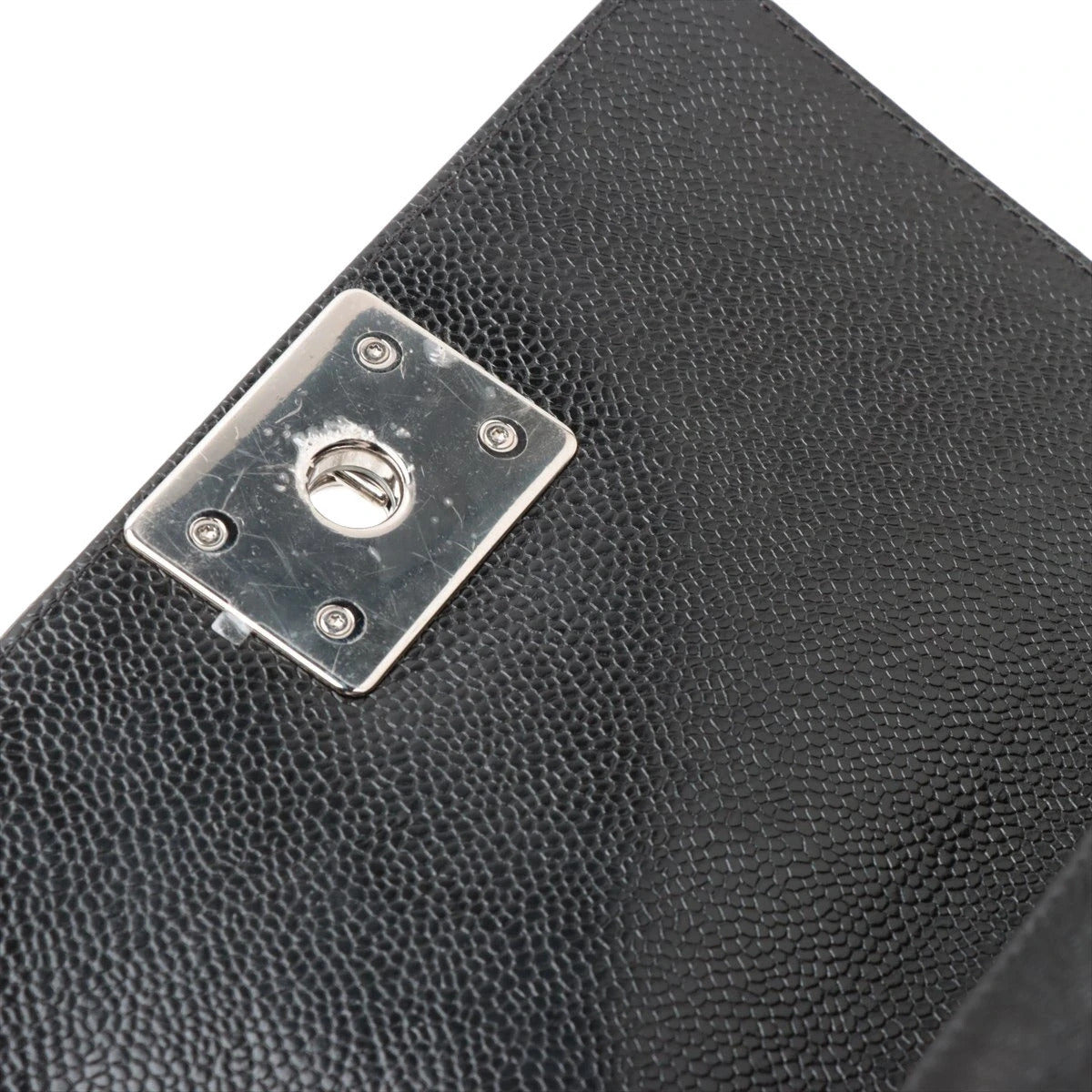 Pre-Loved Boy Shoulder Bag Chevron Leather Small with Silver Hardware, Black