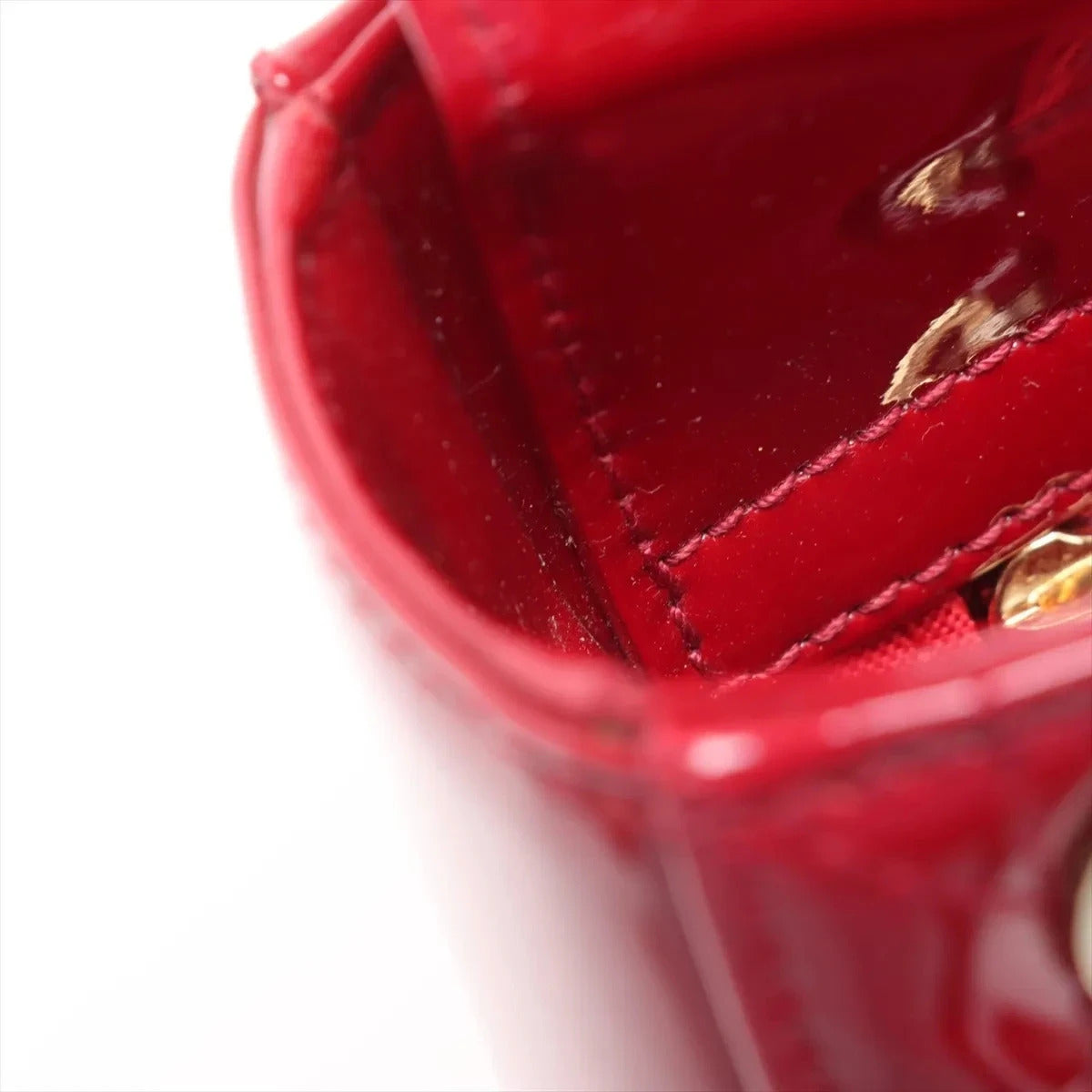 Pre-Loved Lady Dior Handbag Cannage Patent Leather Mini with Gold Hardware, Red