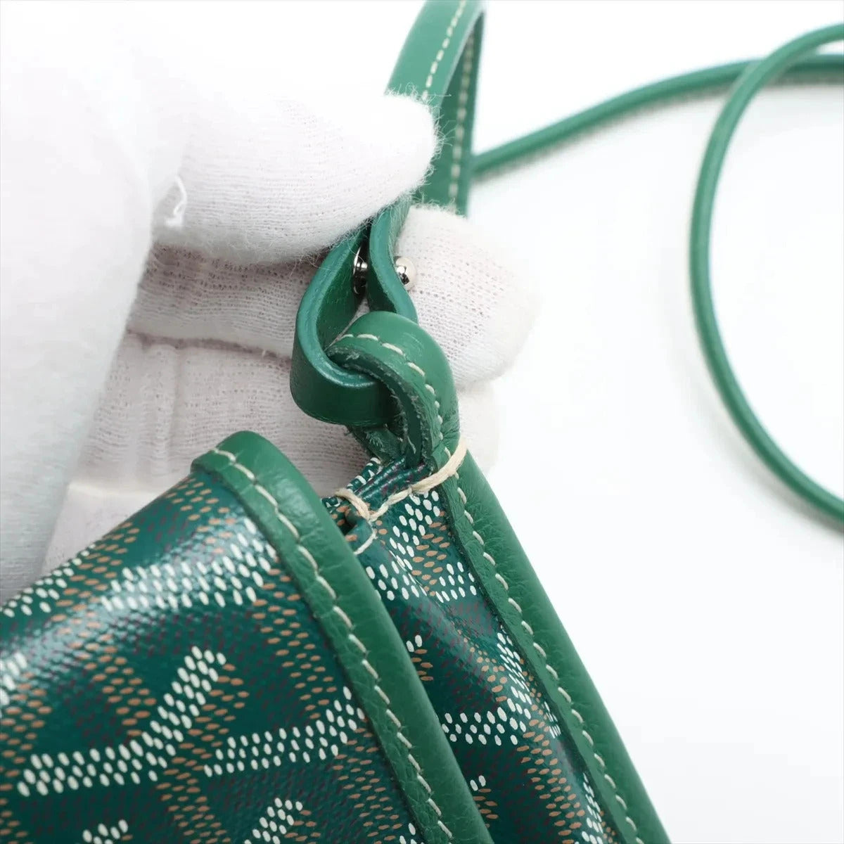Pre-Loved Plumet Crossbody Bag Goyardine Chevron Coated Canvas with Silver Hardware, Green