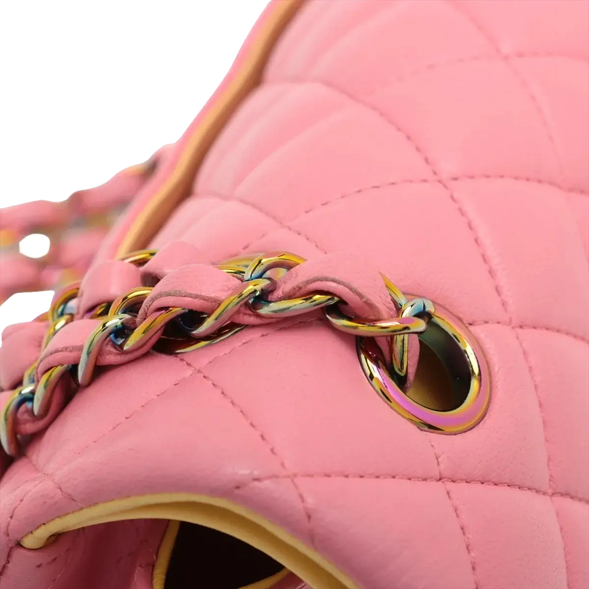 Pre-Loved Classic Double Flap Shoulder Bag Quilted Leather Small with Rainbow Iridescent Hardware, Pink