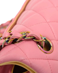 Pre-Loved Classic Double Flap Shoulder Bag Quilted Leather Small with Rainbow Iridescent Hardware, Pink