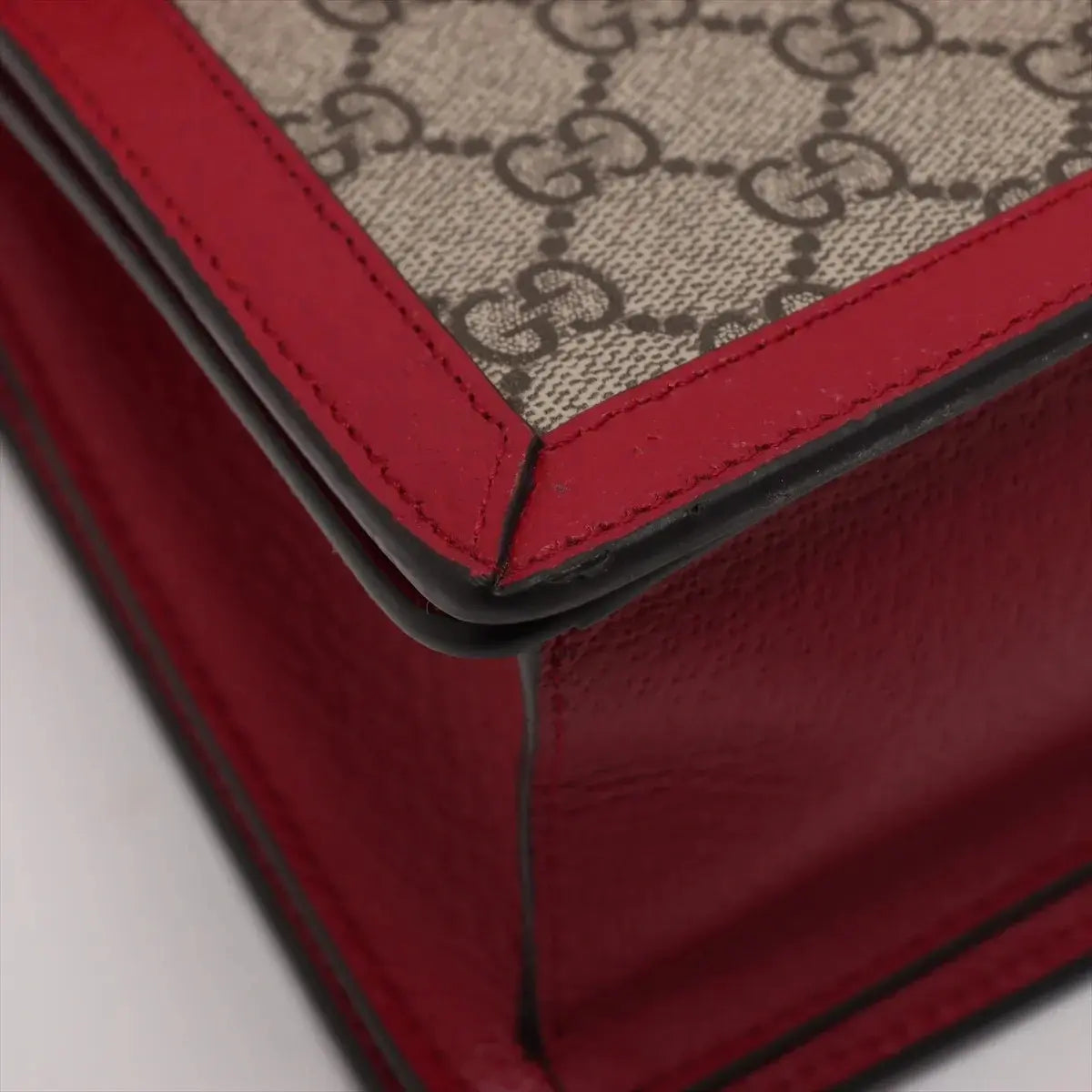 Pre-Loved Queen Margaret Handbag Monogram Coated Canvas Small with Aged Gold Hardware, Beige Ebony Red