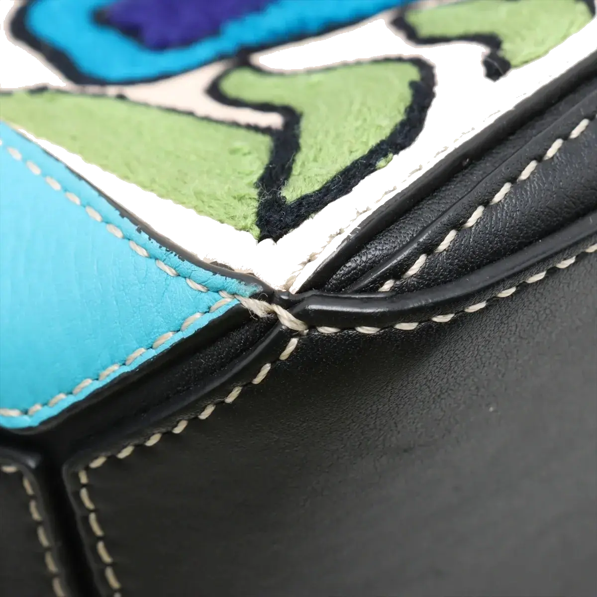 Pre-Loved Puzzle Handbag Embroidered Leather Small with Silver Hardware, Black Multicolor