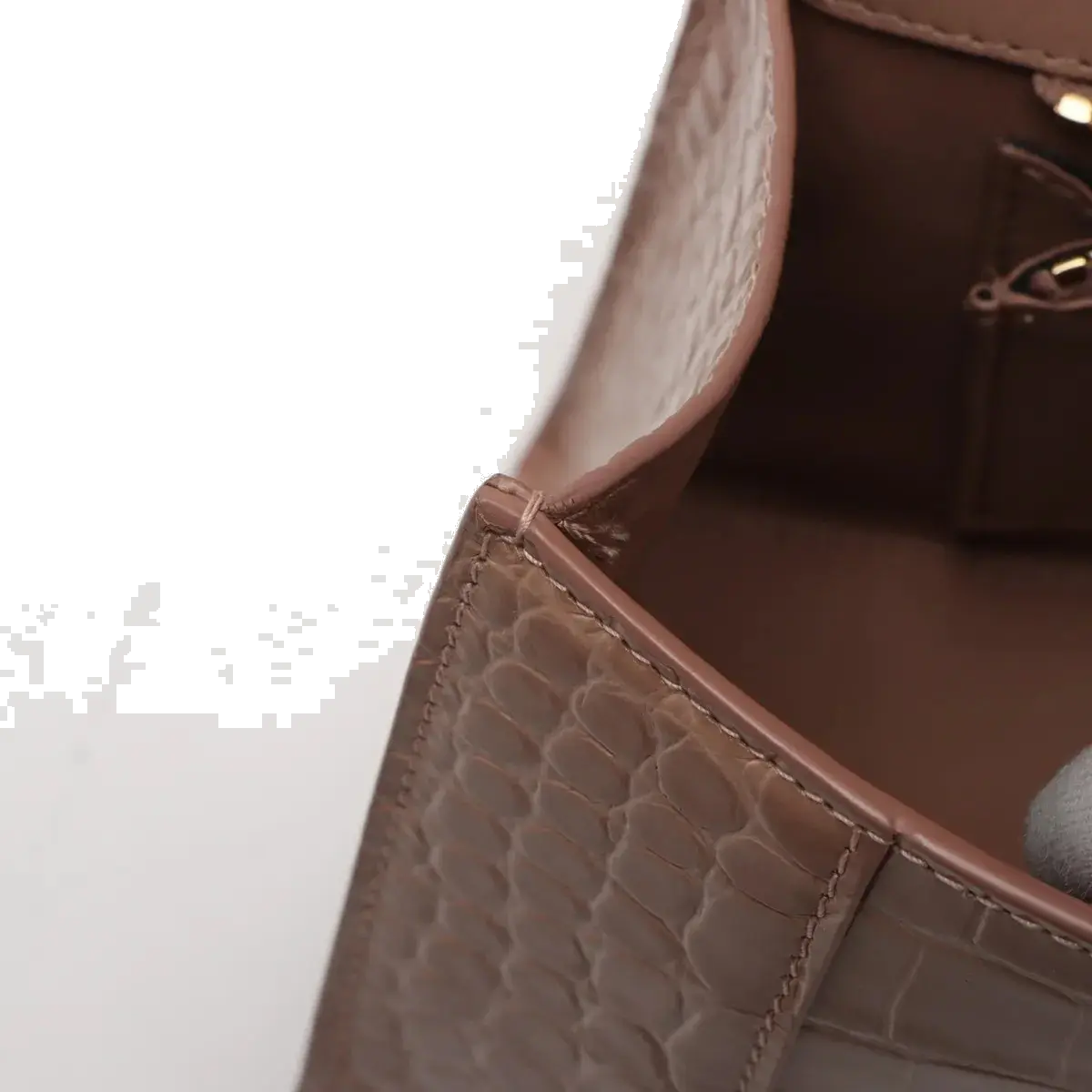 Pre-Loved Hourglass Handbag Crocodile Embossed Leather Small with Gold Hardware, Beige
