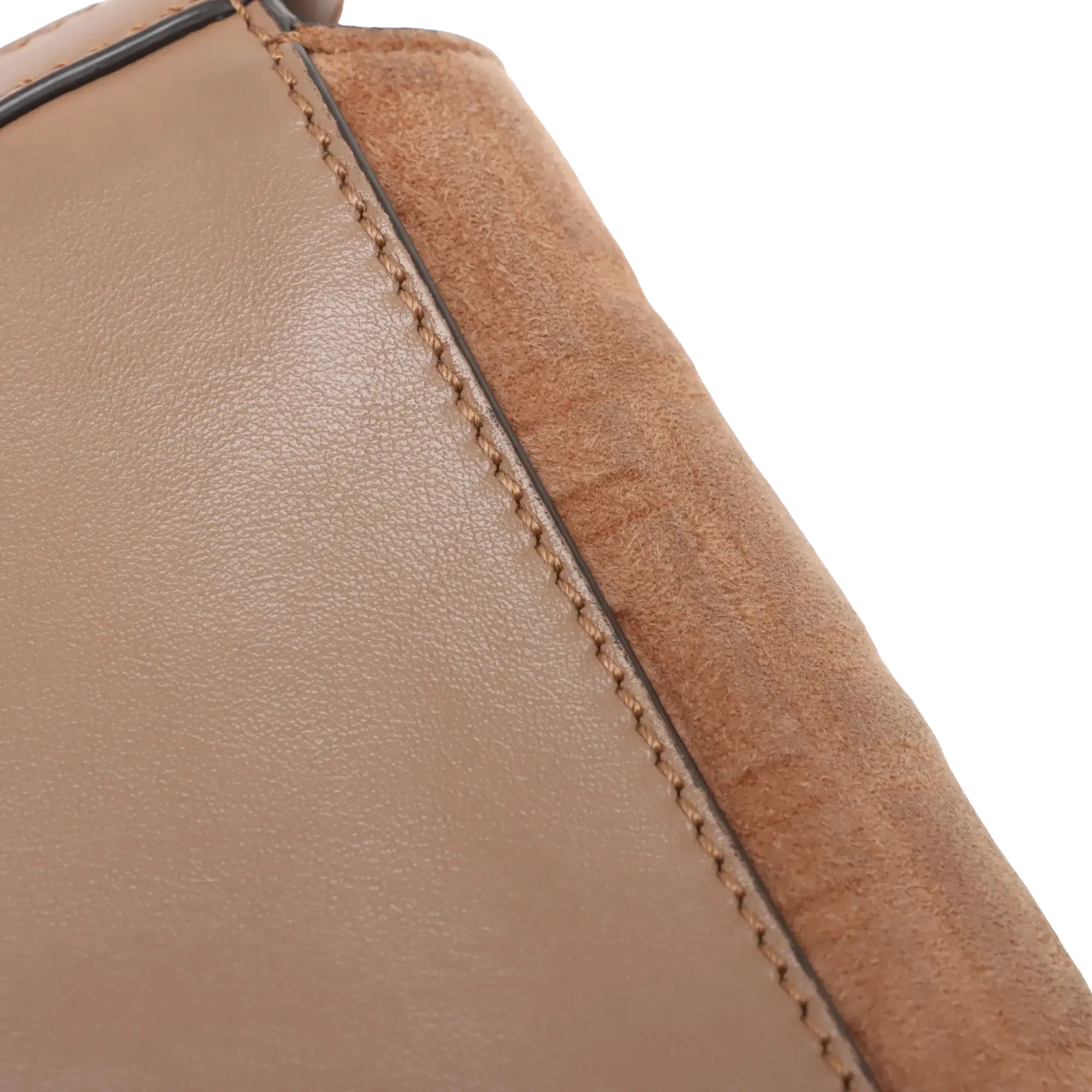 Pre-Loved Baguette Crossbody Bag Monogram Suede Mini with Silver Hardware, Beige