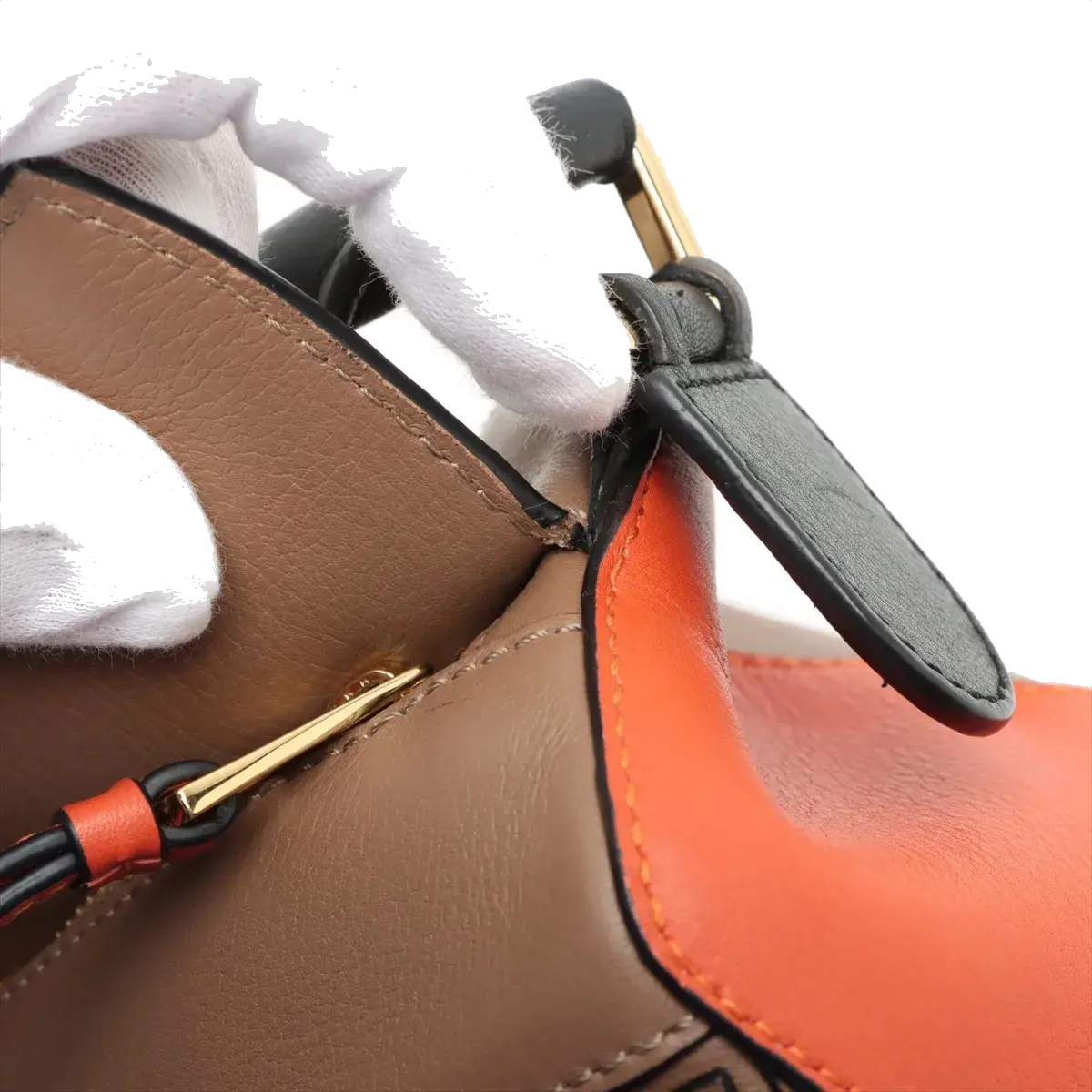 Pre-Loved Puzzle Handbag Leather Small with Gold Hardware, Taupe/Orange/Black