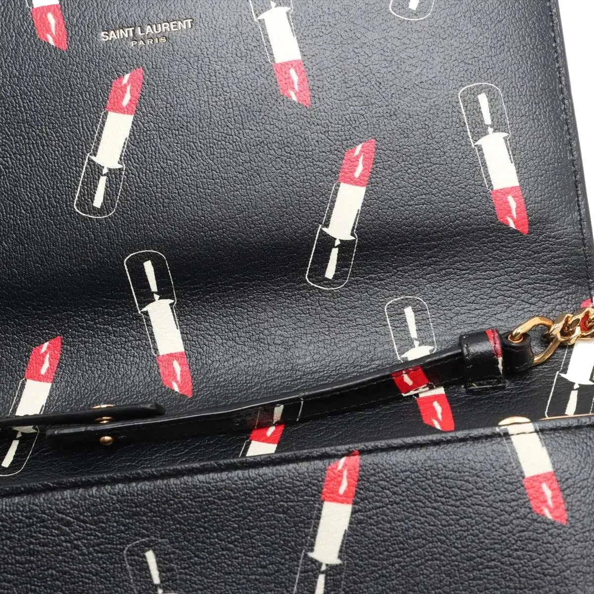 Pre-Loved Kate Chain Wallet Crossbody Bag Lipstick Print Leather Small with Gold Hardware, Black