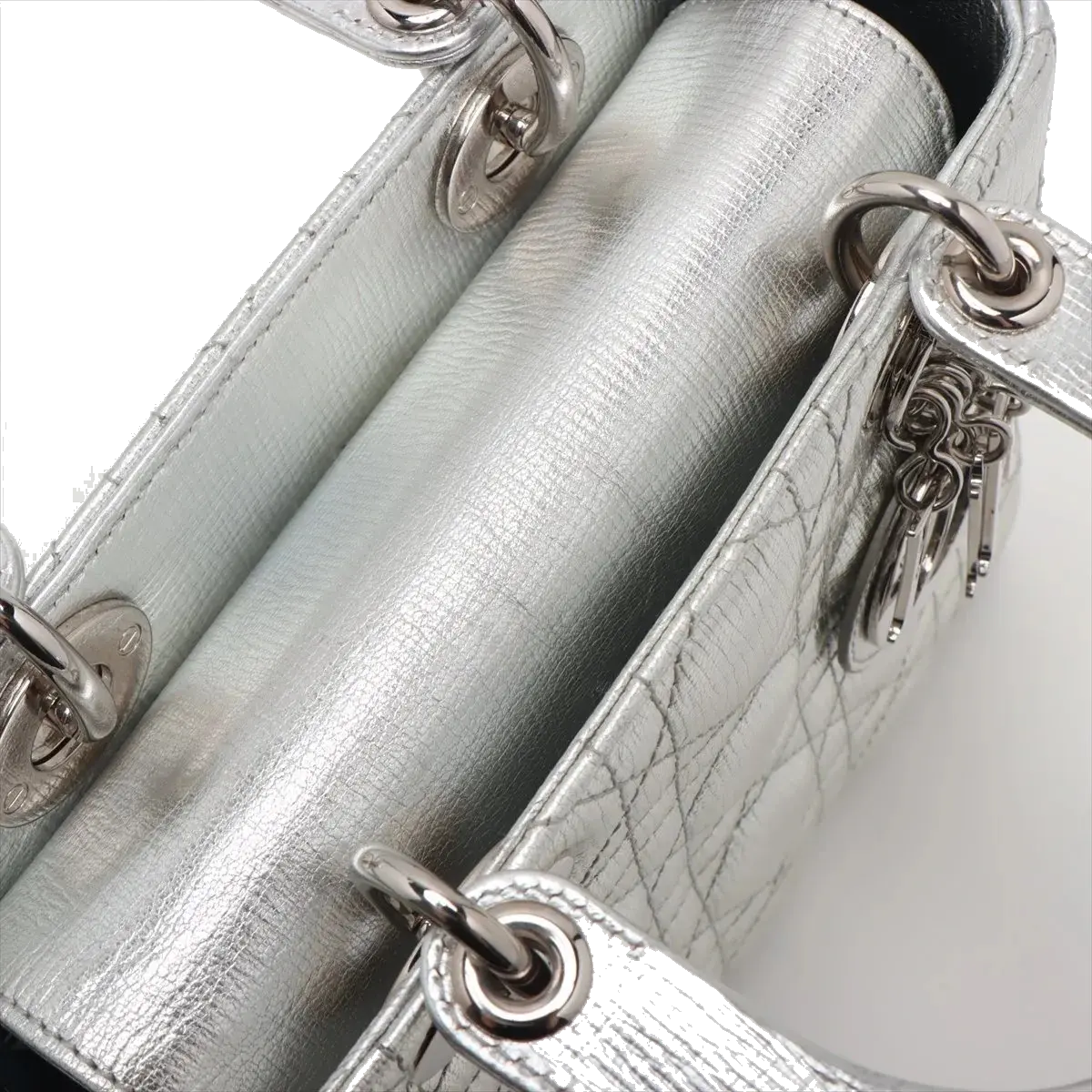 Pre-Loved Lady Dior Handbag Quilted Leather Mini with Silver Hardware, Silver