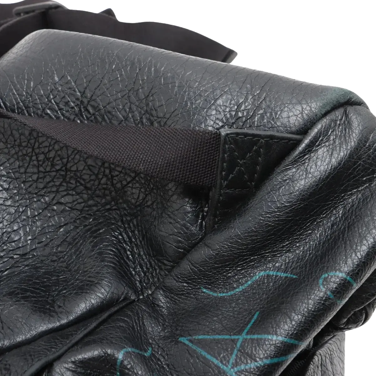 Pre-Loved Explorer Graffiti Backpack Graffiti Leather with Silver Hardware, Black