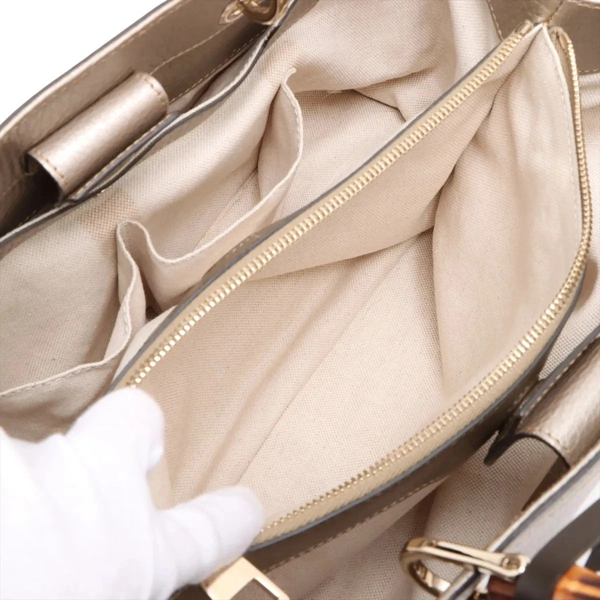 Pre-Loved Bamboo Shopper Tote Leather Medium with Gold Hardware, Champagne Gold