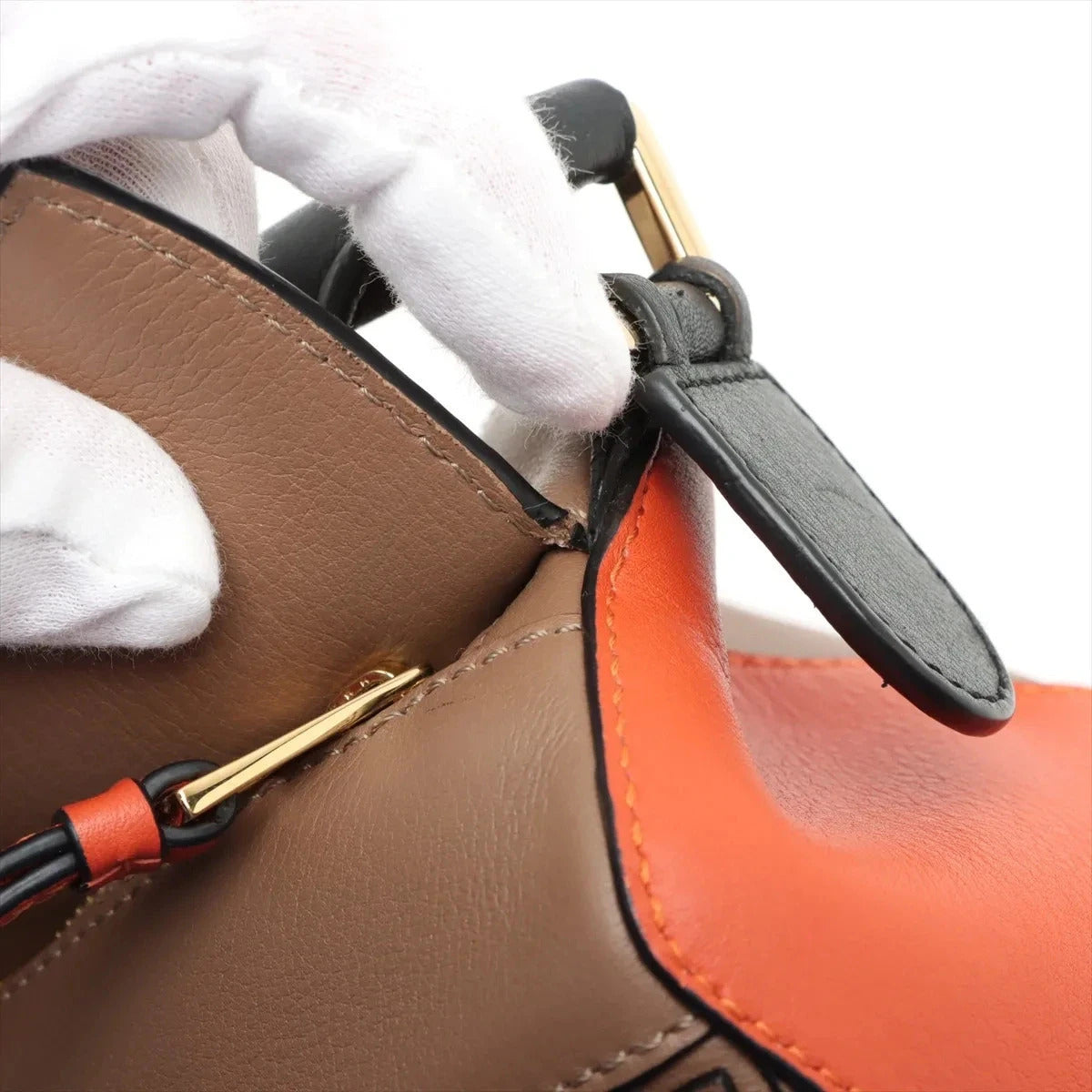 Pre-Loved Puzzle Handbag Leather Small with Gold Hardware, Taupe/Orange/Black