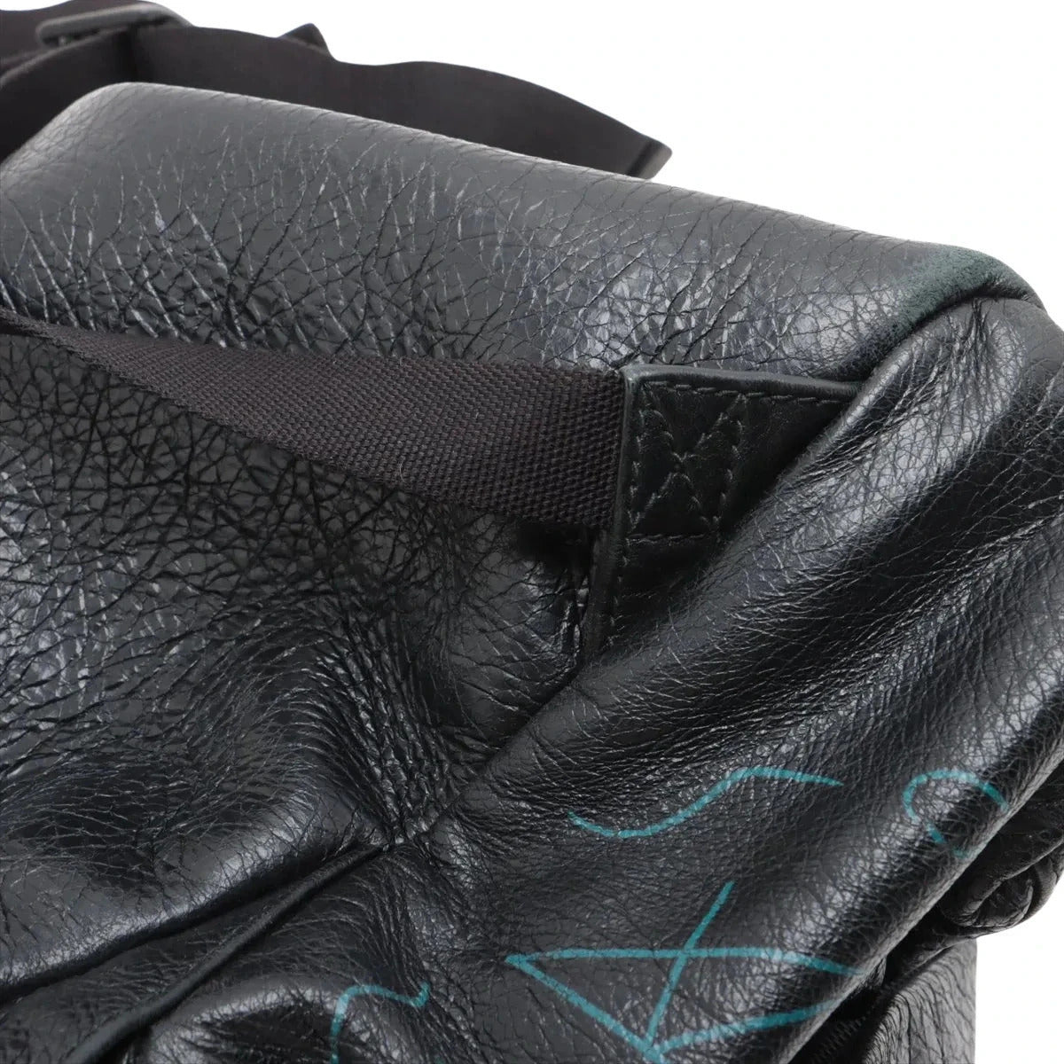 Pre-Loved Explorer Graffiti Backpack Graffiti Leather with Silver Hardware, Black
