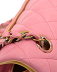 Pre-Loved Classic Double Flap Shoulder Bag Quilted Leather Small with Rainbow Iridescent Hardware, Pink