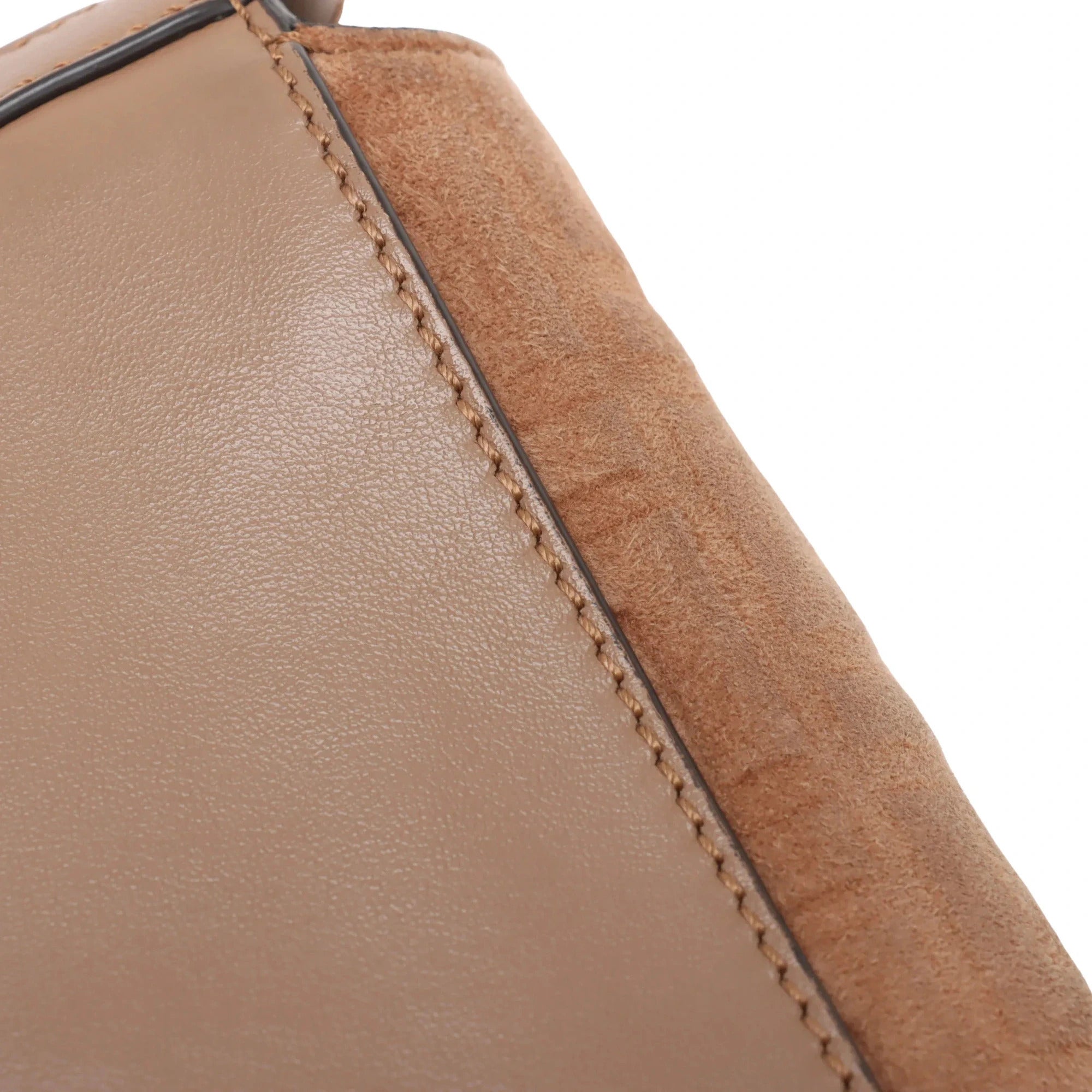 Pre-Loved Baguette Crossbody Bag Monogram Suede Mini with Silver Hardware, Beige