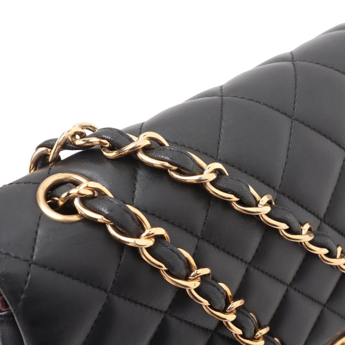 Pre-Loved Classic Double Flap Shoulder Bag Quilted Leather Jumbo with Gold Hardware, Black