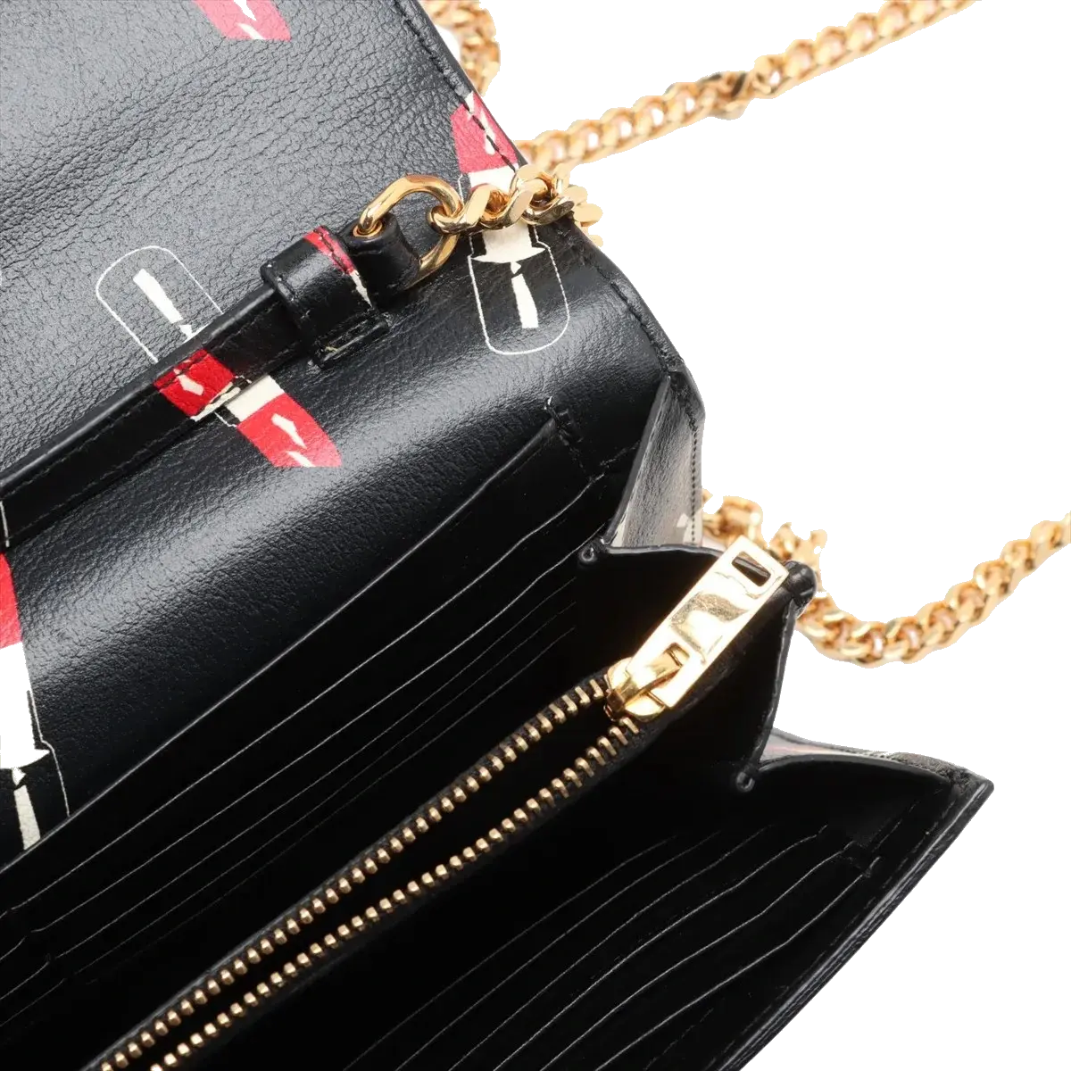 Pre-Loved Kate Chain Wallet Crossbody Bag Lipstick Print Leather Small with Gold Hardware, Black