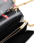 Pre-Loved Kate Chain Wallet Crossbody Bag Lipstick Print Leather Small with Gold Hardware, Black
