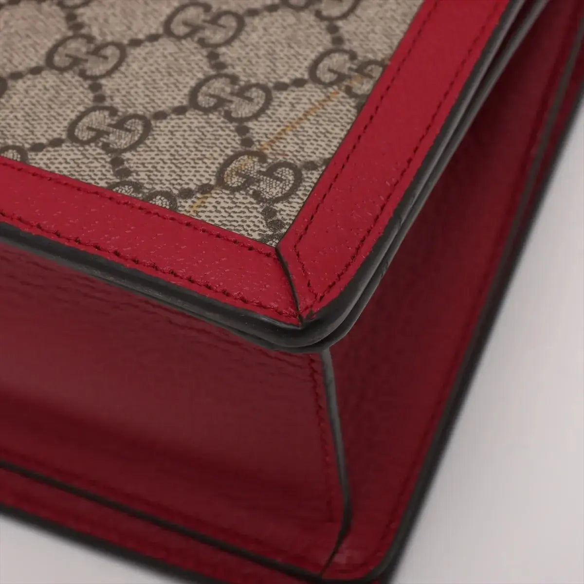Pre-Loved Queen Margaret Handbag Monogram Coated Canvas Small with Aged Gold Hardware, Beige Ebony Red