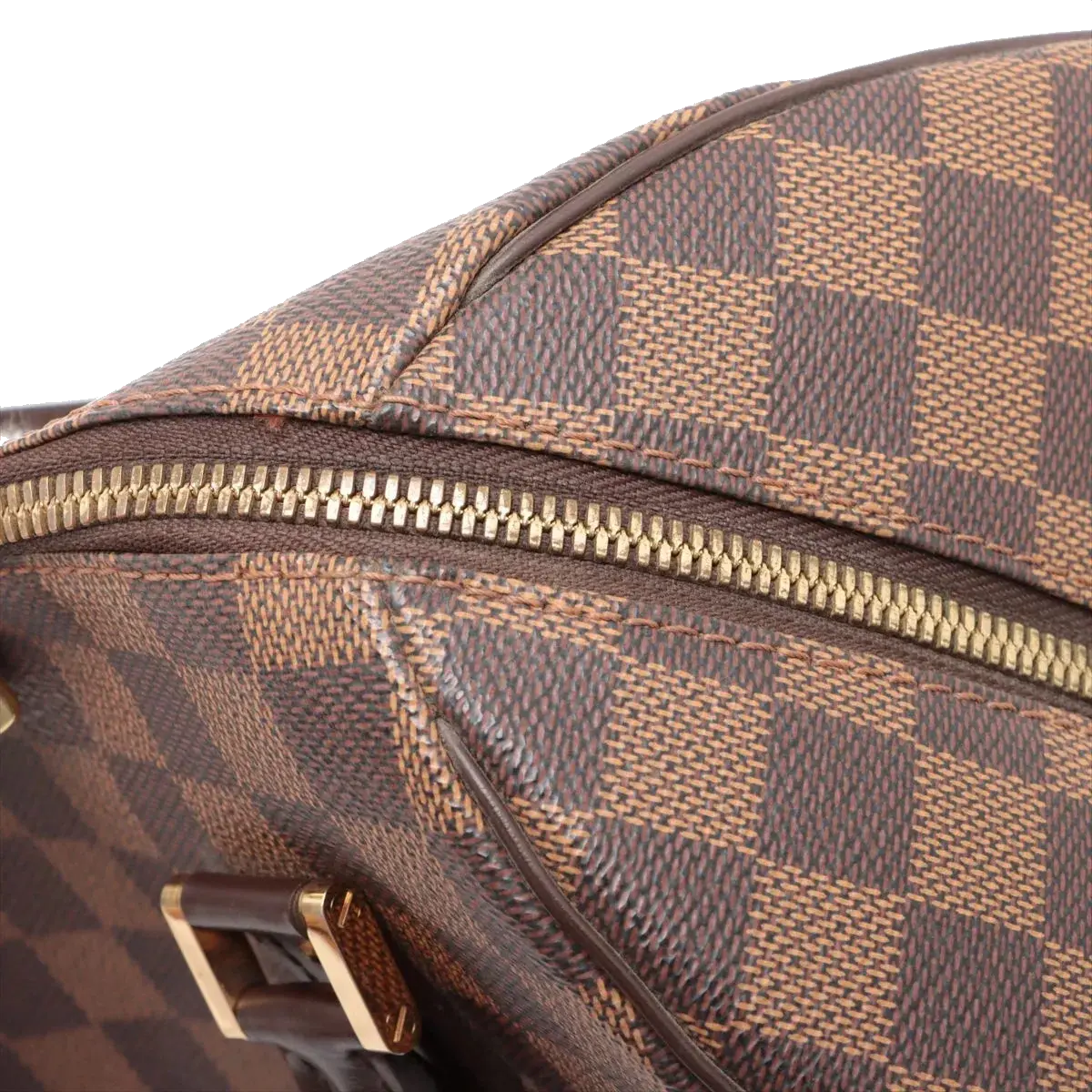 Pre-Loved Ribera MM Handbag Damier Coated Canvas MM with Gold Hardware, Brown