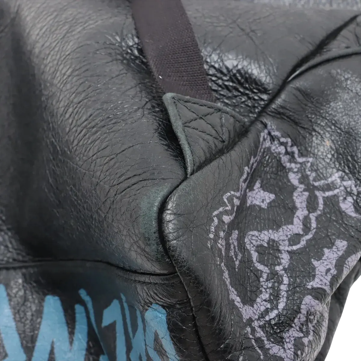 Pre-Loved Explorer Graffiti Backpack Graffiti Leather with Silver Hardware, Black