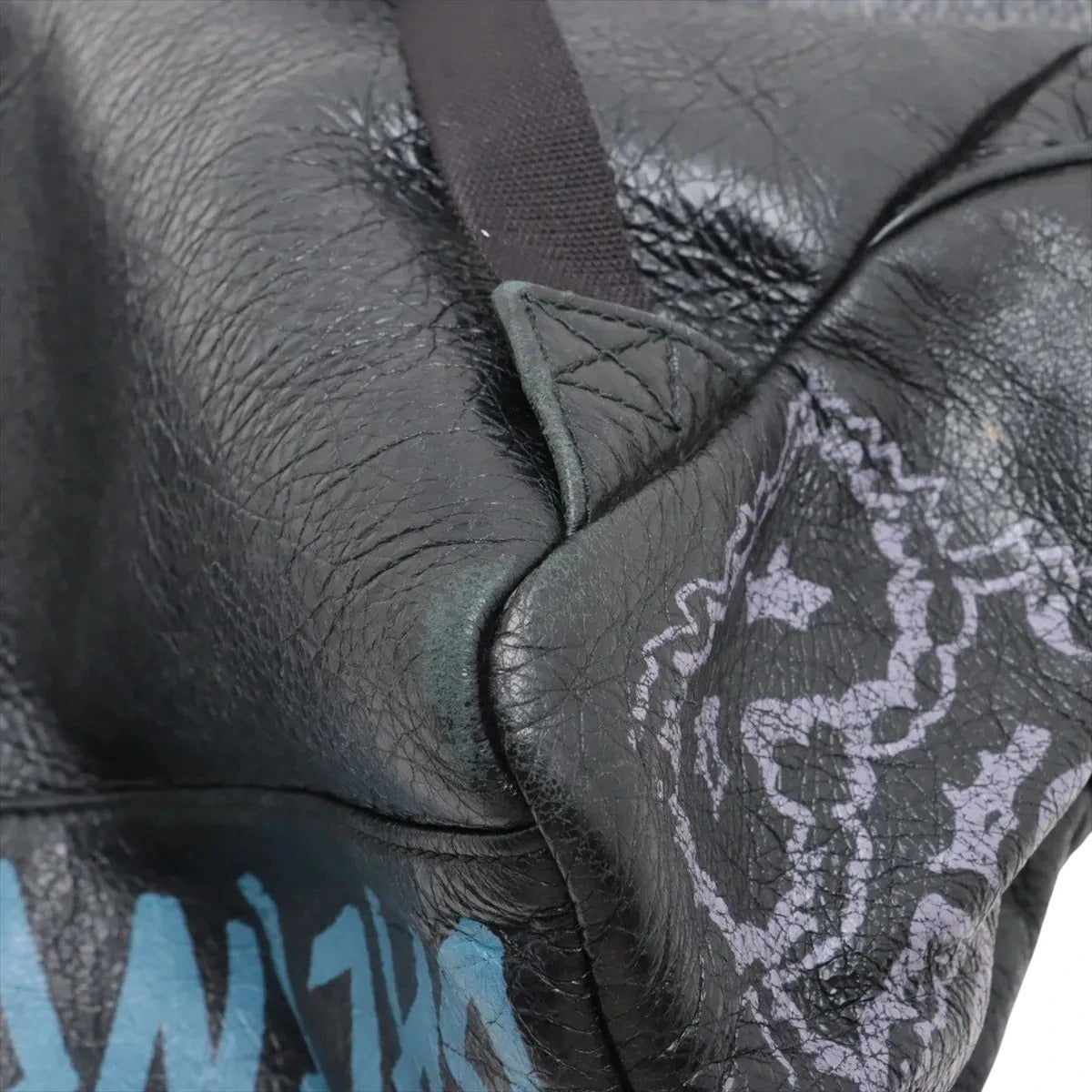 Pre-Loved Explorer Graffiti Backpack Graffiti Leather with Silver Hardware, Black