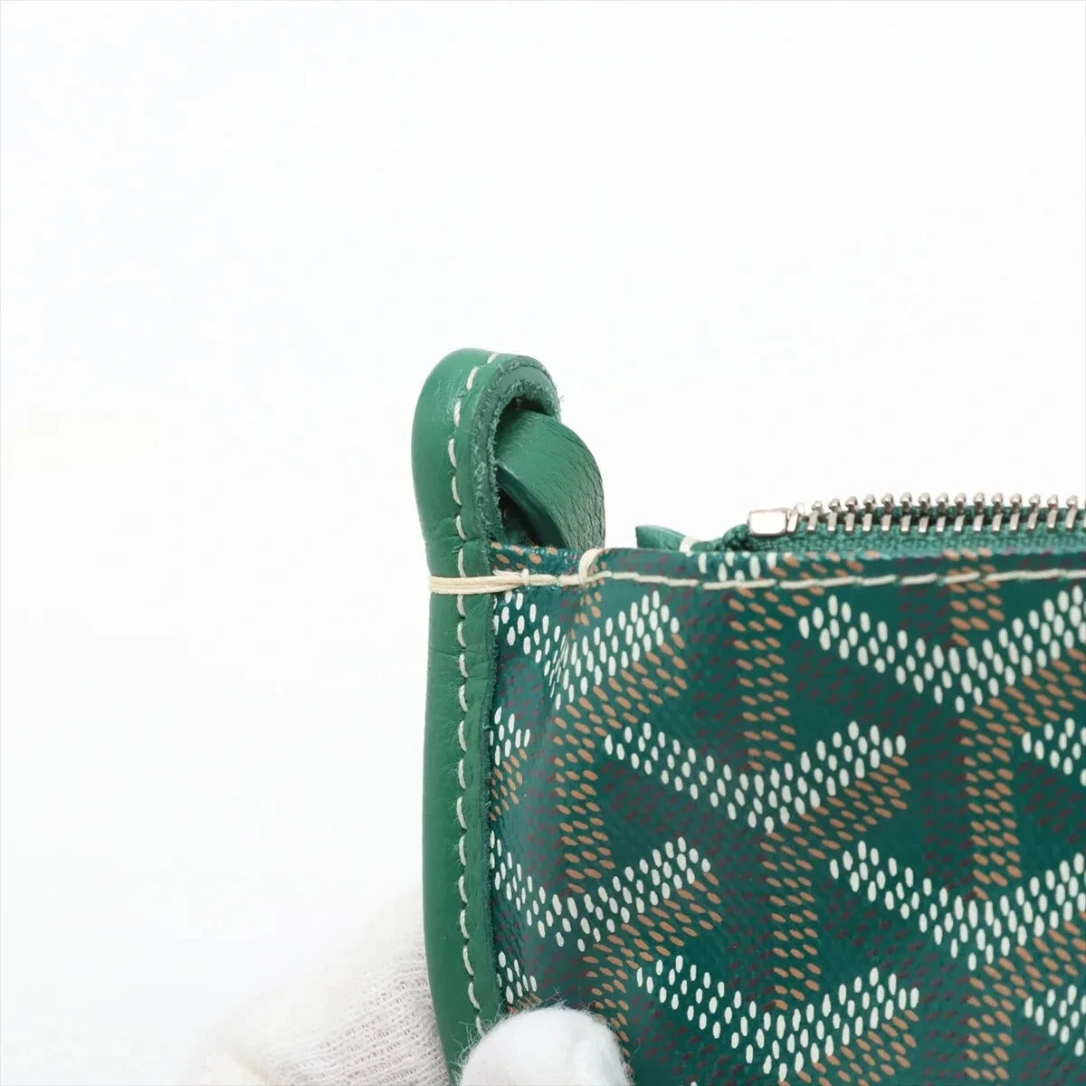 Pre-Loved Plumet Crossbody Bag Goyardine Chevron Coated Canvas with Silver Hardware, Green