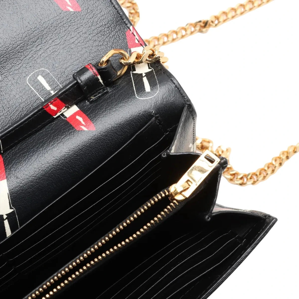 Pre-Loved Kate Chain Wallet Crossbody Bag Lipstick Print Leather Small with Gold Hardware, Black