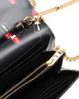 Pre-Loved Kate Chain Wallet Crossbody Bag Lipstick Print Leather Small with Gold Hardware, Black