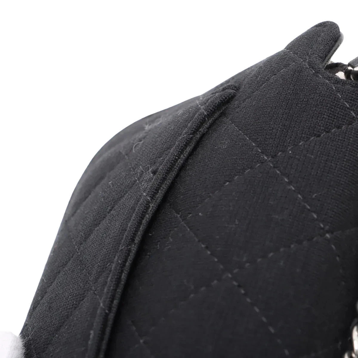 Pre-Loved Quilted Flap Bag with Foldable Tote Crossbody Bag Quilted Canvas Mini with Silver Hardware, Black