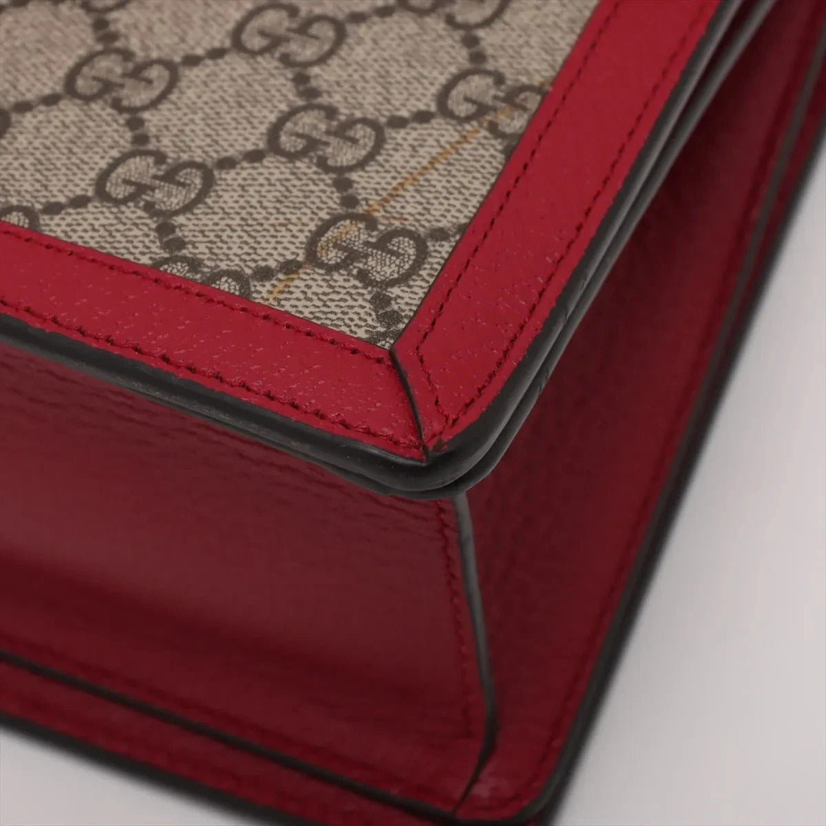 Pre-Loved Queen Margaret Handbag Monogram Coated Canvas Small with Aged Gold Hardware, Beige Ebony Red