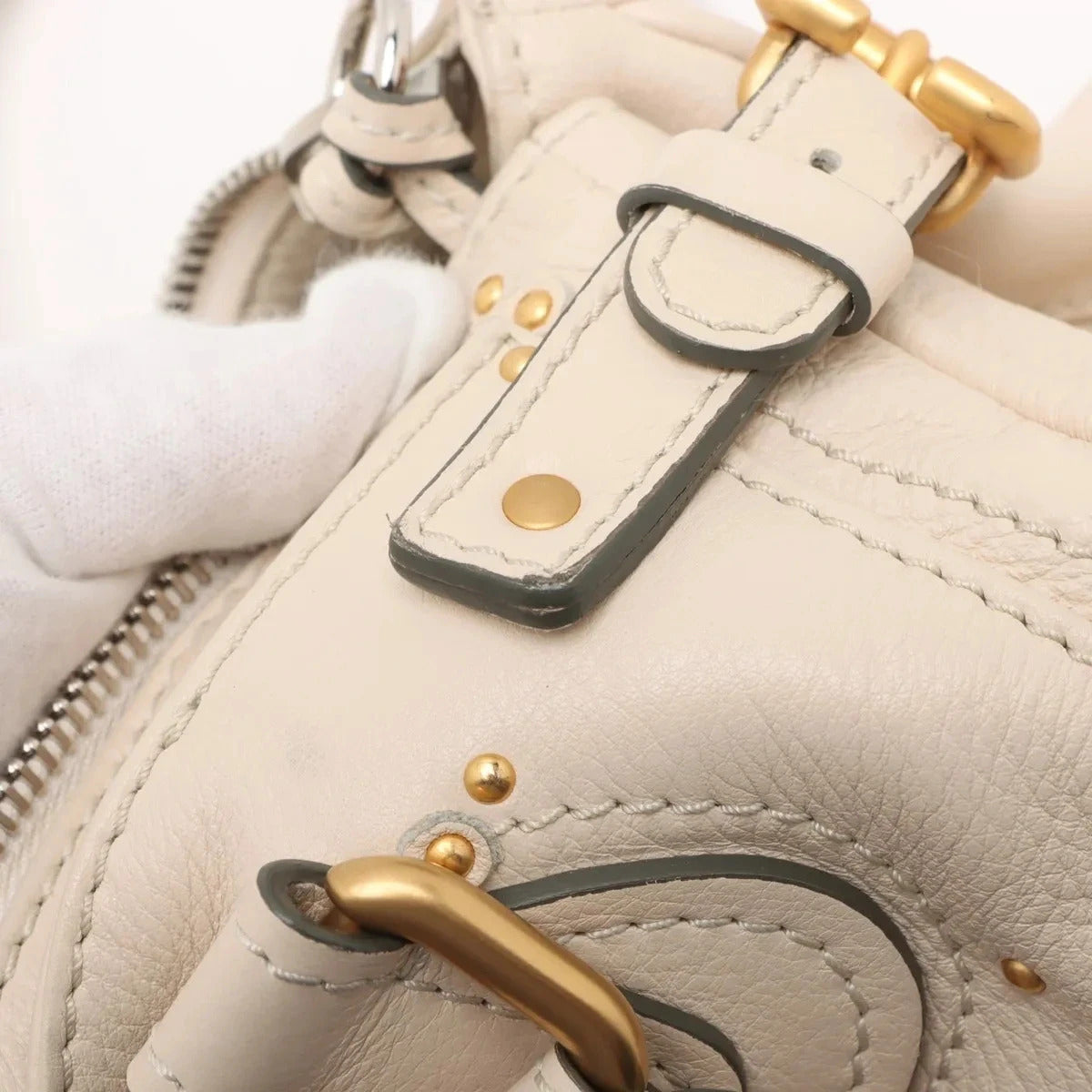 Pre-Loved Paddington Handbag Leather Medium with Aged Gold Hardware, Ivory