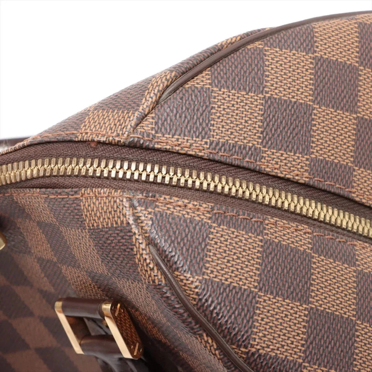 Pre-Loved Ribera MM Handbag Damier Coated Canvas MM with Gold Hardware, Brown