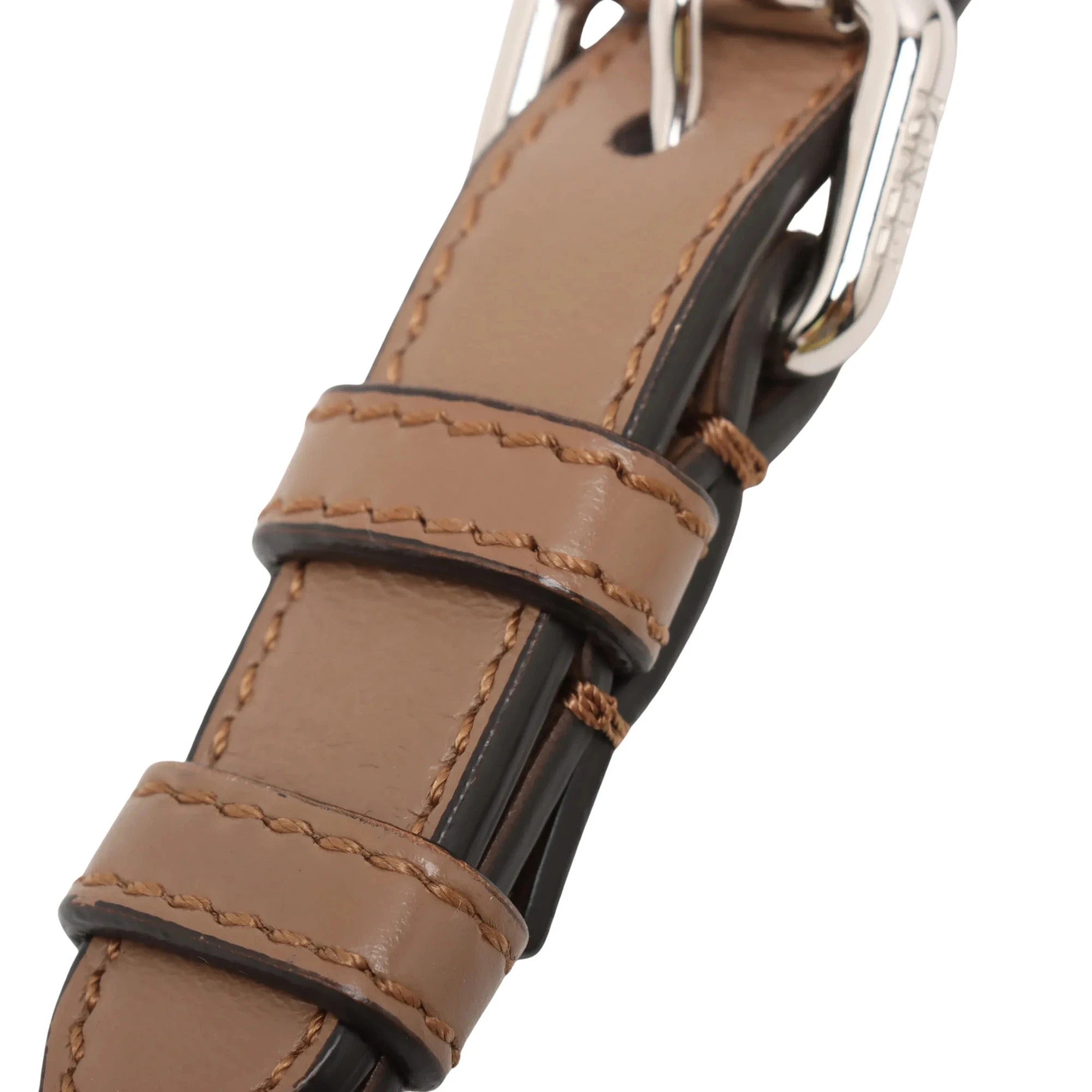Pre-Loved Baguette Crossbody Bag Monogram Suede Mini with Silver Hardware, Beige