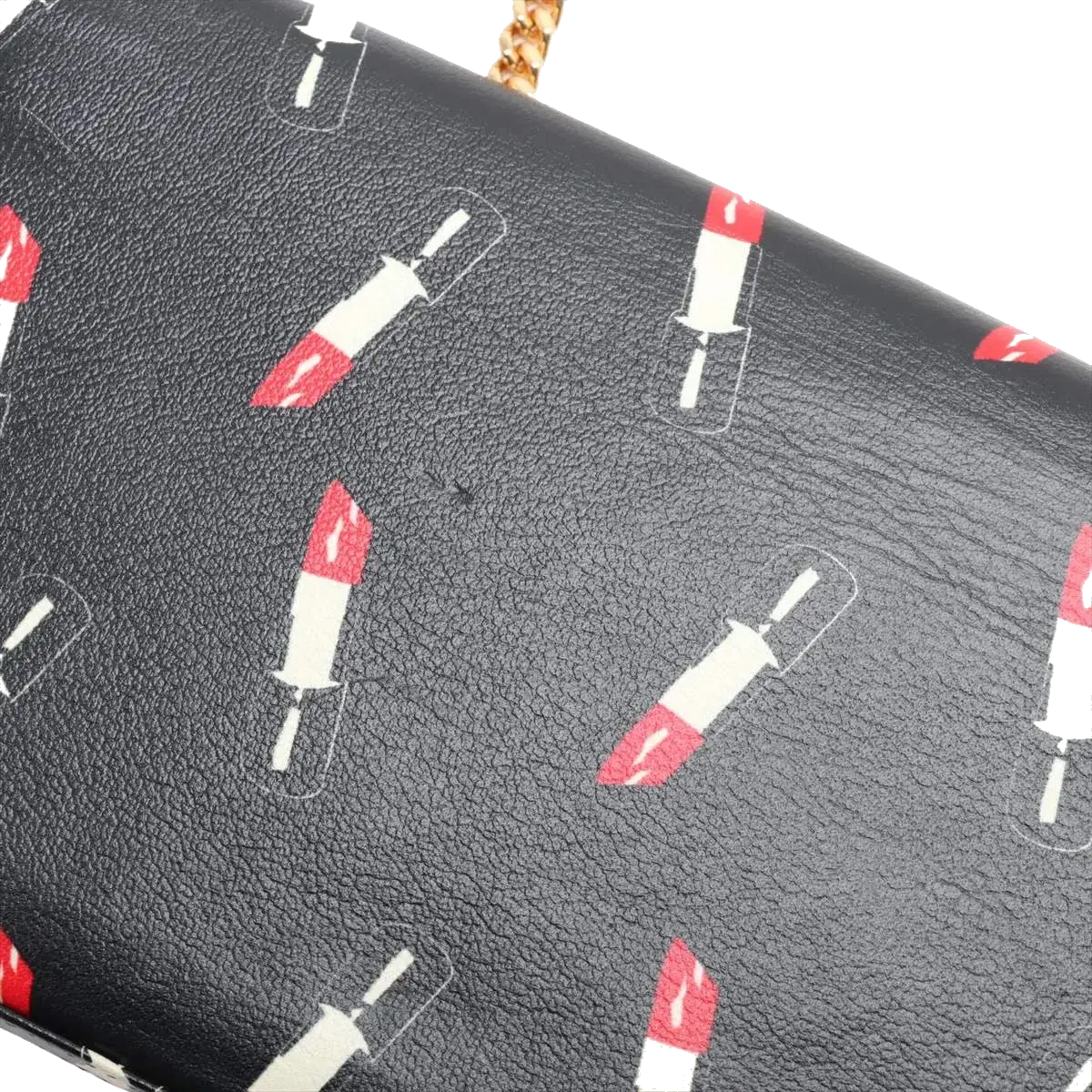 Pre-Loved Kate Chain Wallet Crossbody Bag Lipstick Print Leather Small with Gold Hardware, Black