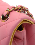 Pre-Loved Classic Double Flap Shoulder Bag Quilted Leather Small with Rainbow Iridescent Hardware, Pink