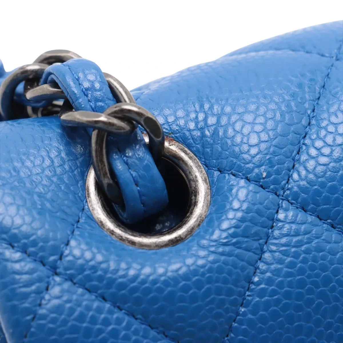 Pre-Loved Classic Double Flap Shoulder Bag Quilted Leather Jumbo with Ruthenium Hardware, Blue