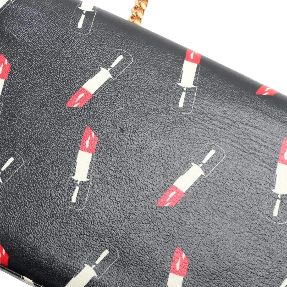 Pre-Loved Kate Chain Wallet Crossbody Bag Lipstick Print Leather Small with Gold Hardware, Black
