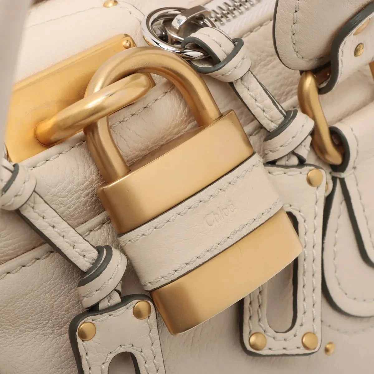 Pre-Loved Paddington Handbag Leather Medium with Aged Gold Hardware, Ivory