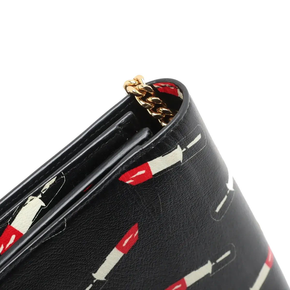 Pre-Loved Kate Chain Wallet Crossbody Bag Lipstick Print Leather Small with Gold Hardware, Black