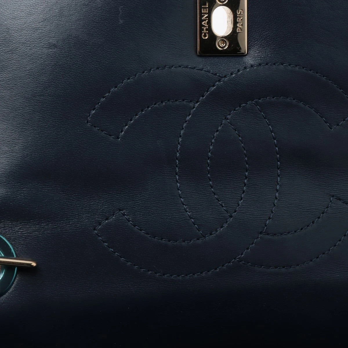 Pre-Loved Trendy CC Handbag Quilted Leather Small with Gold Hardware, Navy