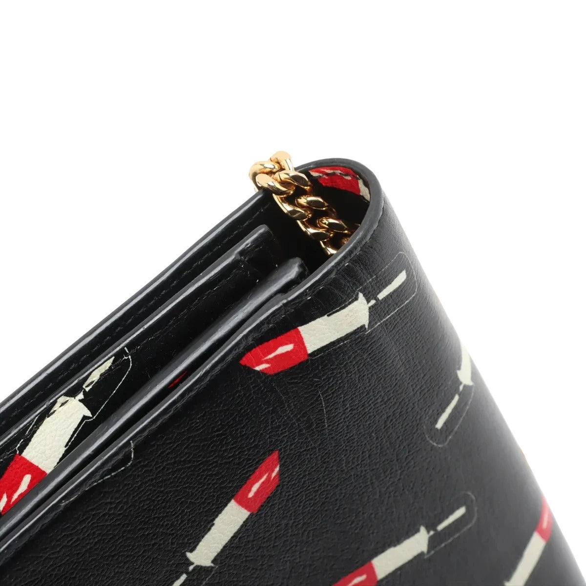 Pre-Loved Kate Chain Wallet Crossbody Bag Lipstick Print Leather Small with Gold Hardware, Black