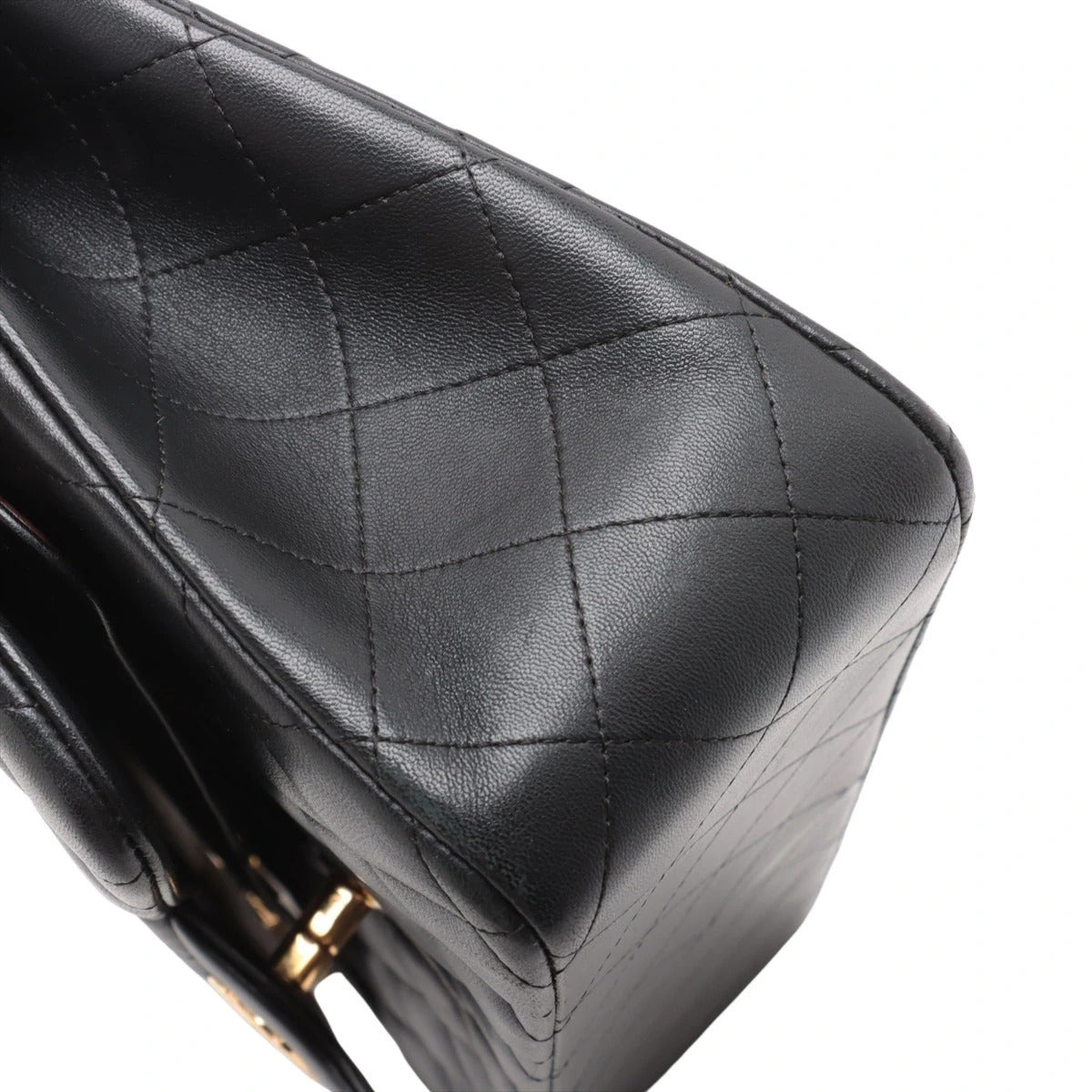 Pre-Loved Classic Double Flap Shoulder Bag Quilted Leather Jumbo with Gold Hardware, Black